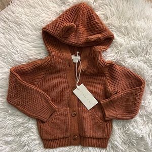 NWT 6-12M Jamie Kay cotton bear cardigan in TAWNY